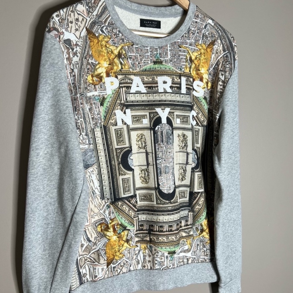 Zara Man NYC Baroque graphic print art sweater sweatshirt size L